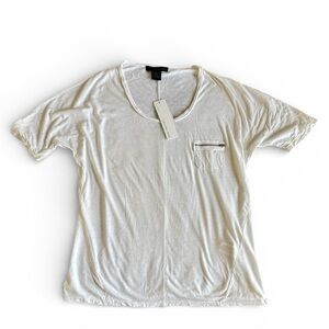 NWT Calvin Klein Cotton Short-Sleeve Round Neck White  Tee with Zipper Pocket